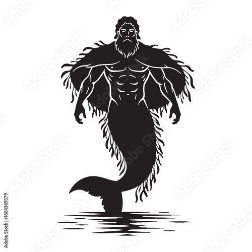 Artistic Triton digital black profile, featuring a minimalist yet striking aesthetic – Triton silhouette – Triton Vector – Silhouette of Triton – Greek god silhouette

