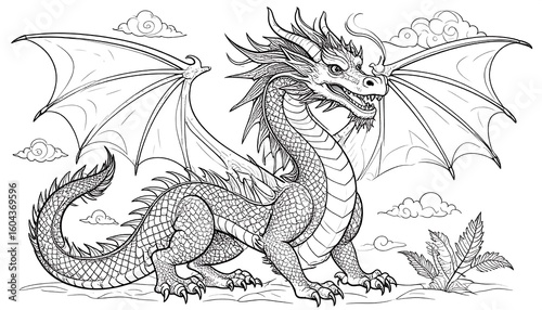Majestic dragon coloring page