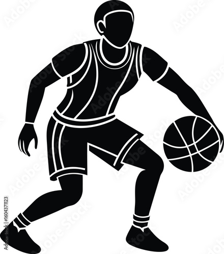 Vector silhouettes of athletes playing basketball, football, and soccer illustrate dynamic team sports action ,uniform, goalkeeper, striker ,coach ,fan, stadium
