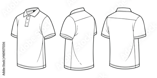 Polo shirt template front back side view apparel clothing vector illustration

