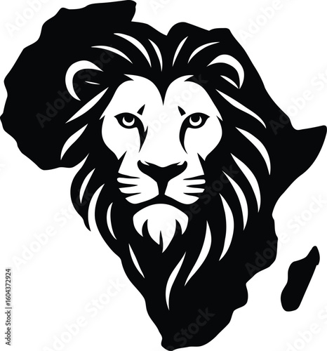 Powerful African Lion Silhouette Over Continents Map