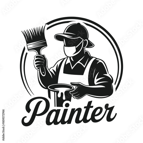 Painter with brush and paint can artist painting