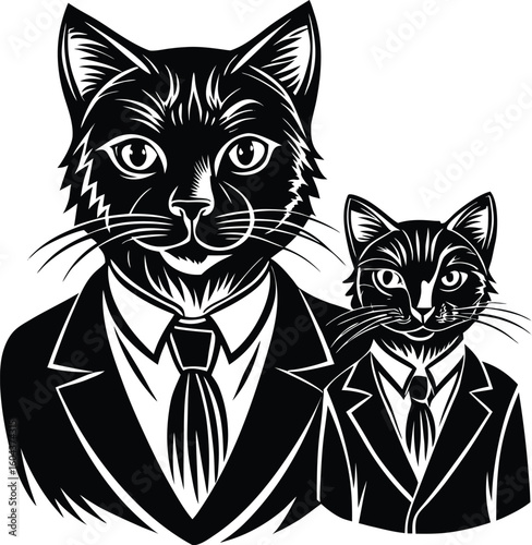 Cute black and white cat vector illustration with funny eyes, a perfect design for animal lovers , artistic, creature, pose, fluffy, fur, friendly