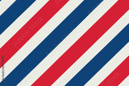 A diagonal pattern of red white and blue stripes creating a barber shop pole like background design