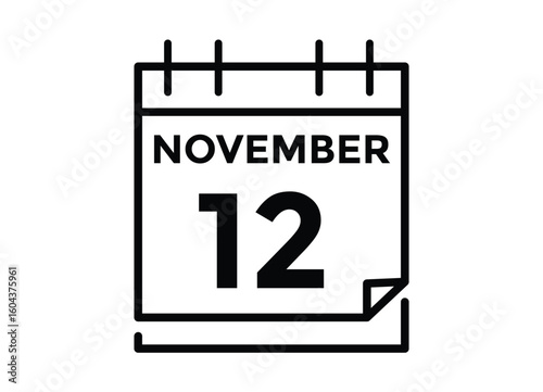 
12 November, calendar date icon. 12 November Calendar Date for Deadlines or Appointment. Day, month. vector illustration.
