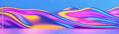 Abstract colorful wave pattern in vibrant hues of pink, purple, blue, and yellow against a soft gradient background