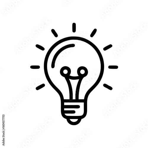 Simple Black Line Art Light Bulb Icon Illustration