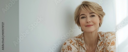 photo of fifty year old women on a uniform background .Generative AI