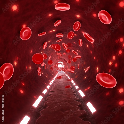 Red Blood Cells Flowing Through Vein or Artery Inside Human Body Depicting Bloodstream and Circulatory System Health