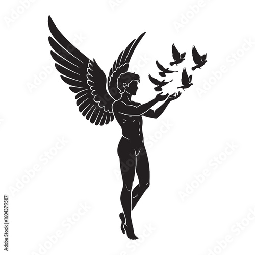 Versatile Eros black vector asset, a truly modern digital image for diverse uses – Eros silhouette – Eros Vector – Silhouette of Eros – Greek god silhouette

