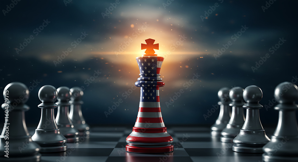 Fototapeta premium USA Chess King Stands Strong in a Strategic Power Game