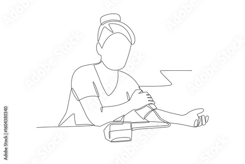 Women checking her blood pressure concept one-line drawing