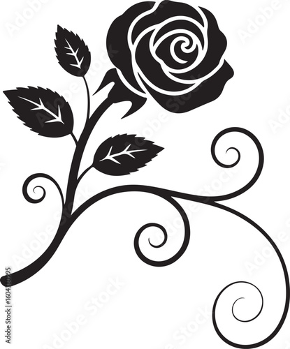  Stylized Black Rose with Swirls