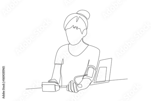 Women checking her blood pressure concept one-line drawing