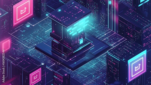 Detailed Cybersecurity Infrastructure Illustration with Data Servers and Network Connections