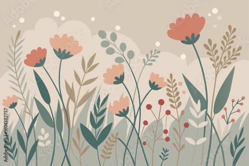 Seamless vector floral pattern with a vibrant spring flower illustration and elegant leaf decor