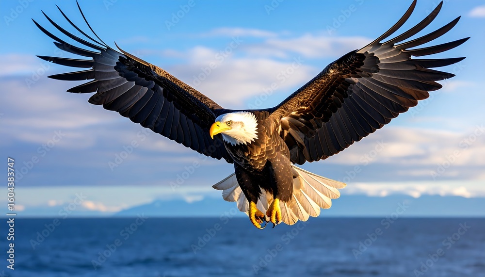 Obraz premium Majestic eagle soaring over the ocean