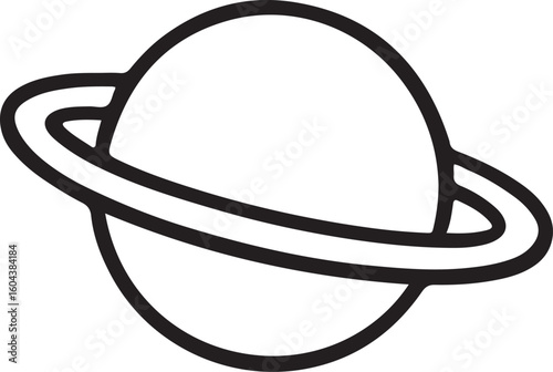 Simple Line Art Illustration of a Planet with Rings, space, universe, astronomy, planet