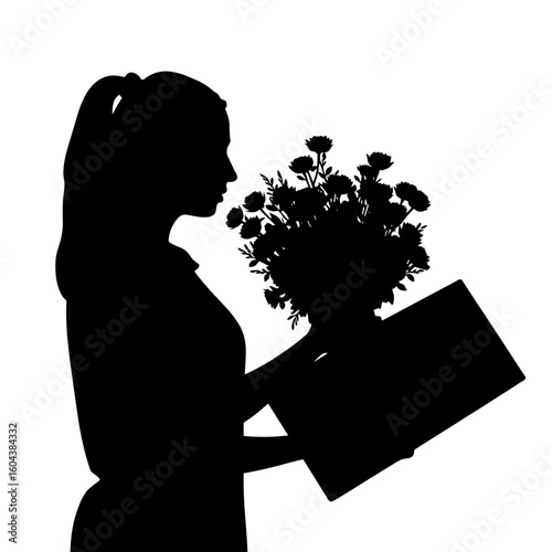 Silhouette of woman receiving flowers – Emotional joy, sensory surprise
