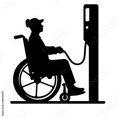 Silhouette of wheelchair user charging device – Equality in access to power, inclusion