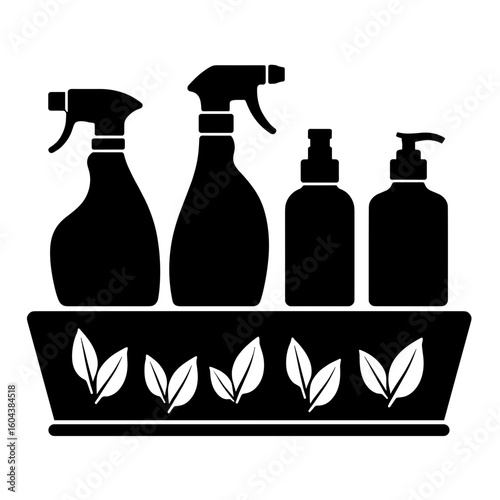 Silhouette of eco-friendly cleaning caddy with refill bottles – Sustainable living, plastic-free routine