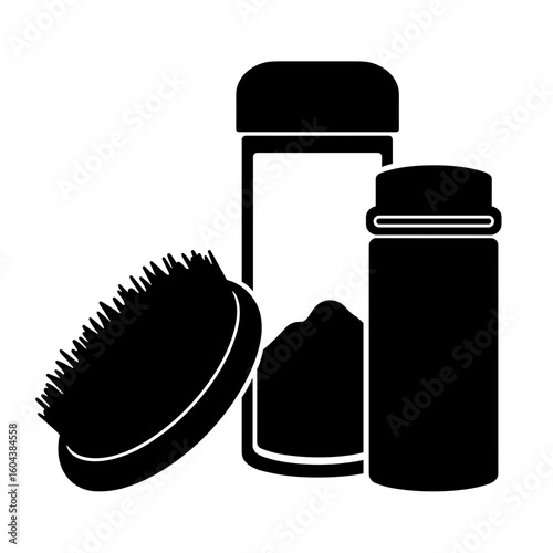 Silhouette of biodegradable brush and shaker bottle – Eco-friendly hygiene tools, sustainability focus