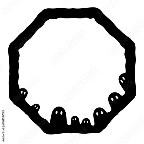 Black octagon textbox with ghost eyes – Halloween spooky accent, interactive shape