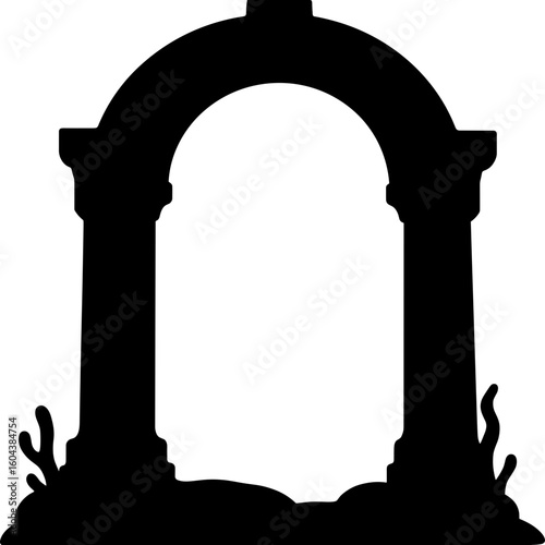 Silhouette tombstone frame for Halloween, spooky decoration, graveyard theme