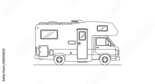 Line Art Illustration of a Recreational Vehicle RV.