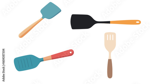 Kitchen spatula vector graphic design showing detailed cooking utensil with flat flexible blade and handle, essential kitchen equipment for mixing, flipping, and scraping food