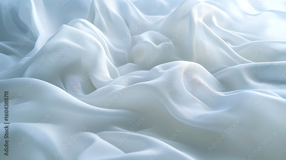 Obraz premium Soft white fabric with flowing waves and delicate texture creating smooth, calming, and elegant abstract pattern