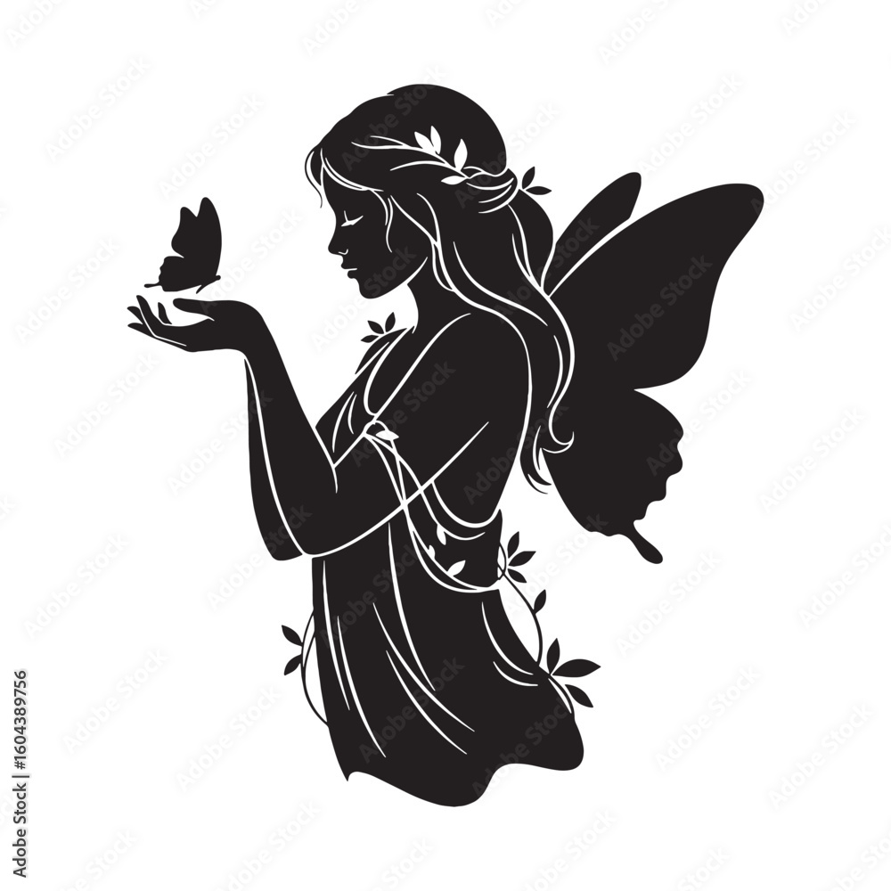 Fototapeta premium Proud Hedone digital black form, making a strong visual impact in any design – Hedone silhouette – Hedone Vector – Silhouette of Hedone – Greek goddess silhouette