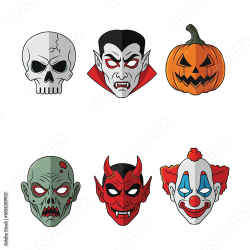 Halloween Character Heads Spooky Monster Faces
