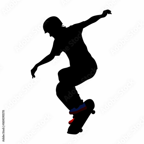 Flying Skateboarder – Skateboarding stunt mid-jump with speed lines vector