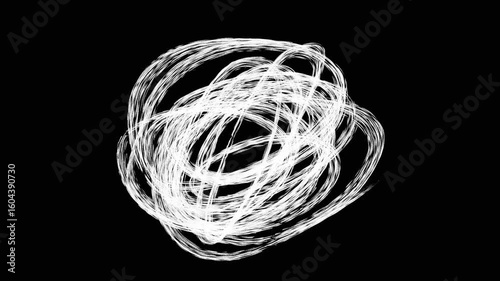 Hand-drawn graphic doodles in the shape of a circle, white on a black background