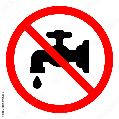 prohibited waste water tap icon, no use tap water sign, isolated on white background	
