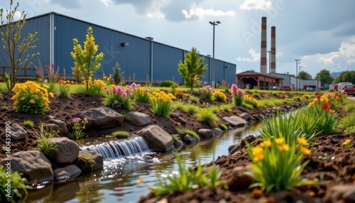 factory with effective stormwater management systems preventing contamination and erosion protecting local water bodies
