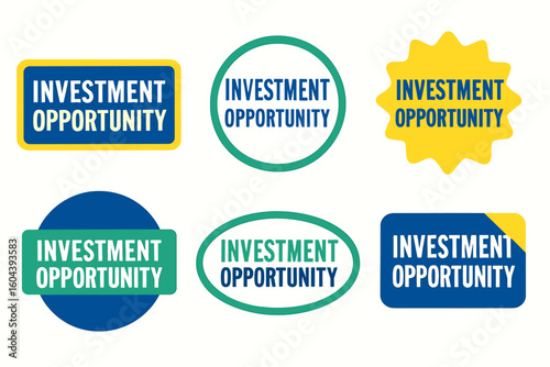 A colorful investment opportunity icons set showing financial growth and potential gains in financial venture