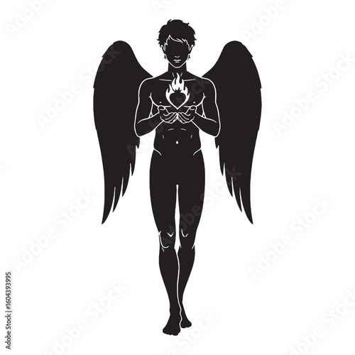 Lustrous Himeros black vector graphic, reflecting his captivating and intense nature – Himeros silhouette – Himeros Vector – Silhouette of Himeros – Greek god silhouette

