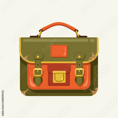 Stylish Satchel with Buckles in Green and Orange for Everyday Use
