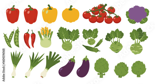 Colorful Market Vegetables Flat Icons Isolated