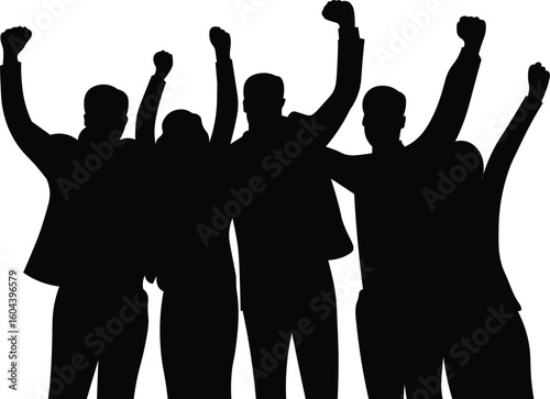 Silhouette of Diverse Business Team Celebrating Success at Work. Office Unity and Team Spirit Concept