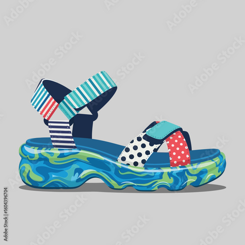 Isolated Sandal Featuring Mixed Patterns on a Neutral Background