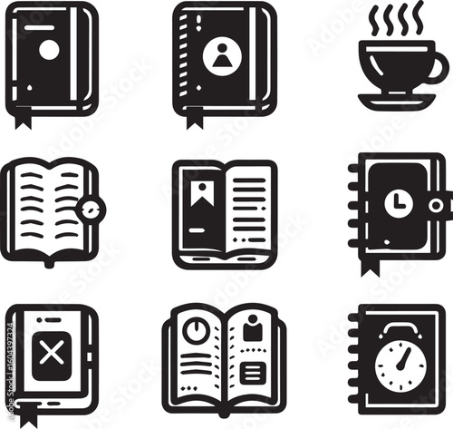 black and white icons set
