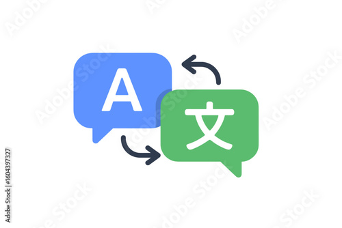 Language translation icon with chat bubbles. Multilingual communication concept. Online translator service or language learning mobile app logo. Foreign language exchange.
