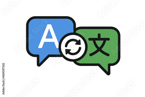 Language translation icon with chat bubbles. Online translator app symbol. Multilingual communication concept. Foreign language conversation, dictionary service vector illustration.