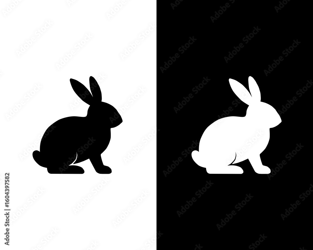 Obraz premium Black and White Bunny Rabbit Silhouette Icon Set Vector