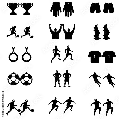 Soccer earring SVG bundle with black silhouette : football players, trophies, balls, jerseys, gloves for Cricut
