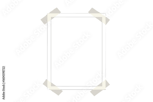 Blank photo frame or ID card template with adhesive tape corners. Vector mockup for a picture or identity document. Empty placeholder for scrapbooking or design projects.