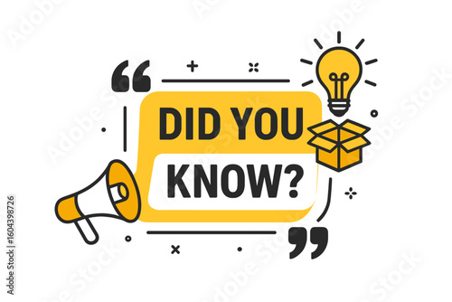 Did You Know speech bubble with light bulb idea and megaphone. Interesting fact, knowledge, and trivia concept. Banner for business, marketing, promotion, and advertising.